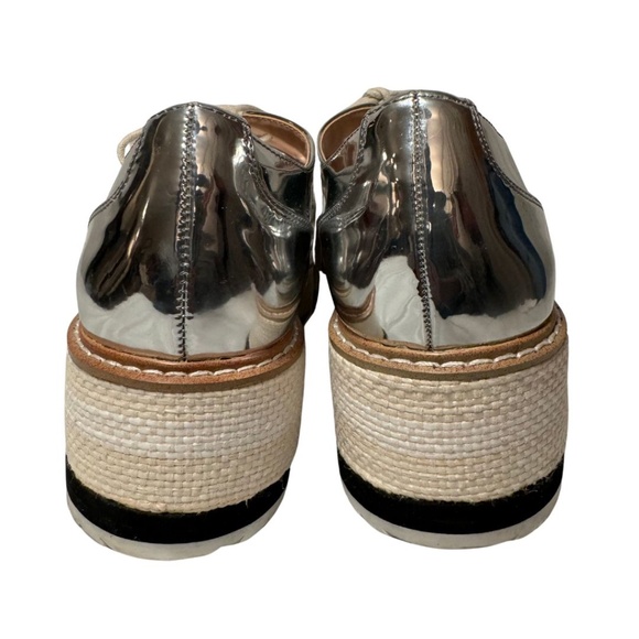 Zara Size 9 Metallic Silver Platform Oxford Brogues - Stunning Mirror Finish - Picture 7 of 11